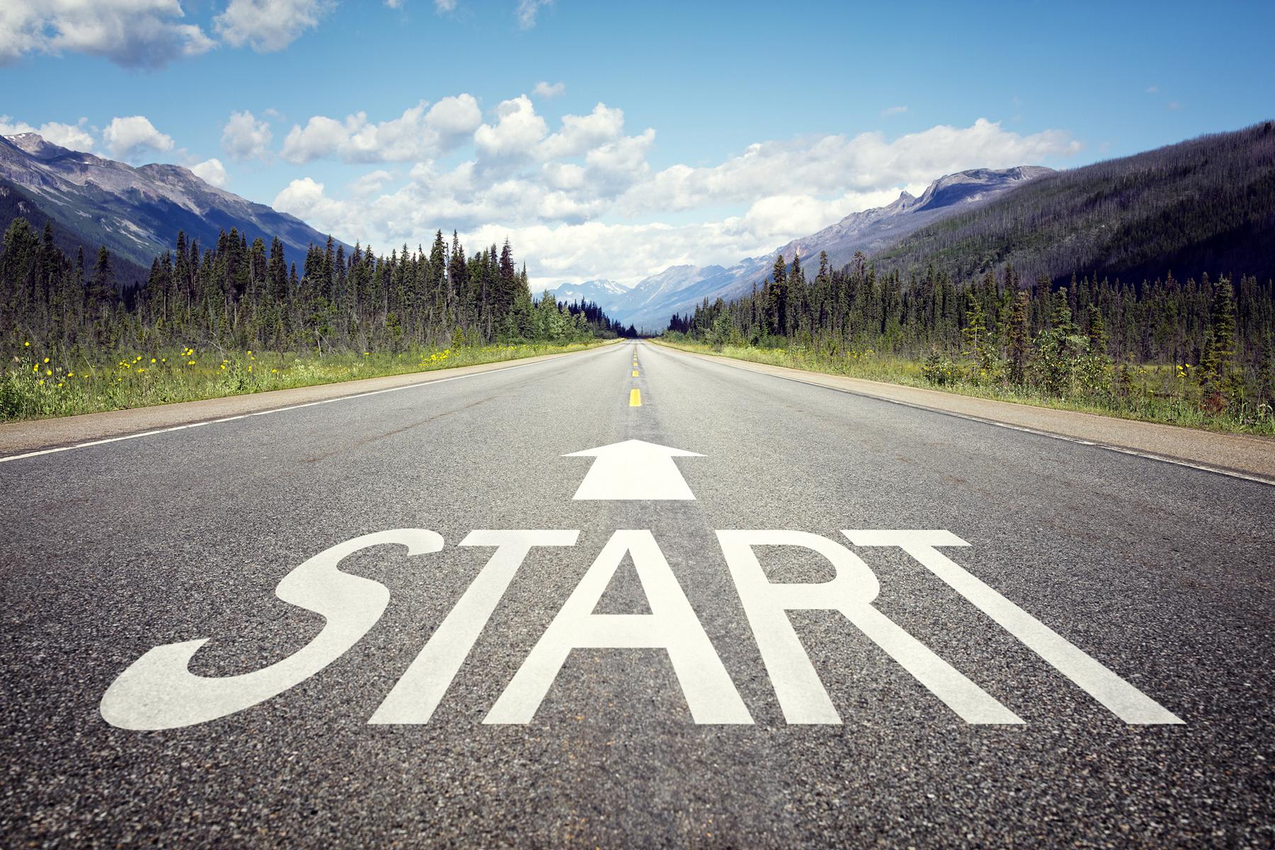 Start line on the highway concept for business planning, strategy and challenge or career path, opportunity and change (Start line on the highway concept for business planning, strategy and challenge or career path, opportunity and change, ASCII, 119 